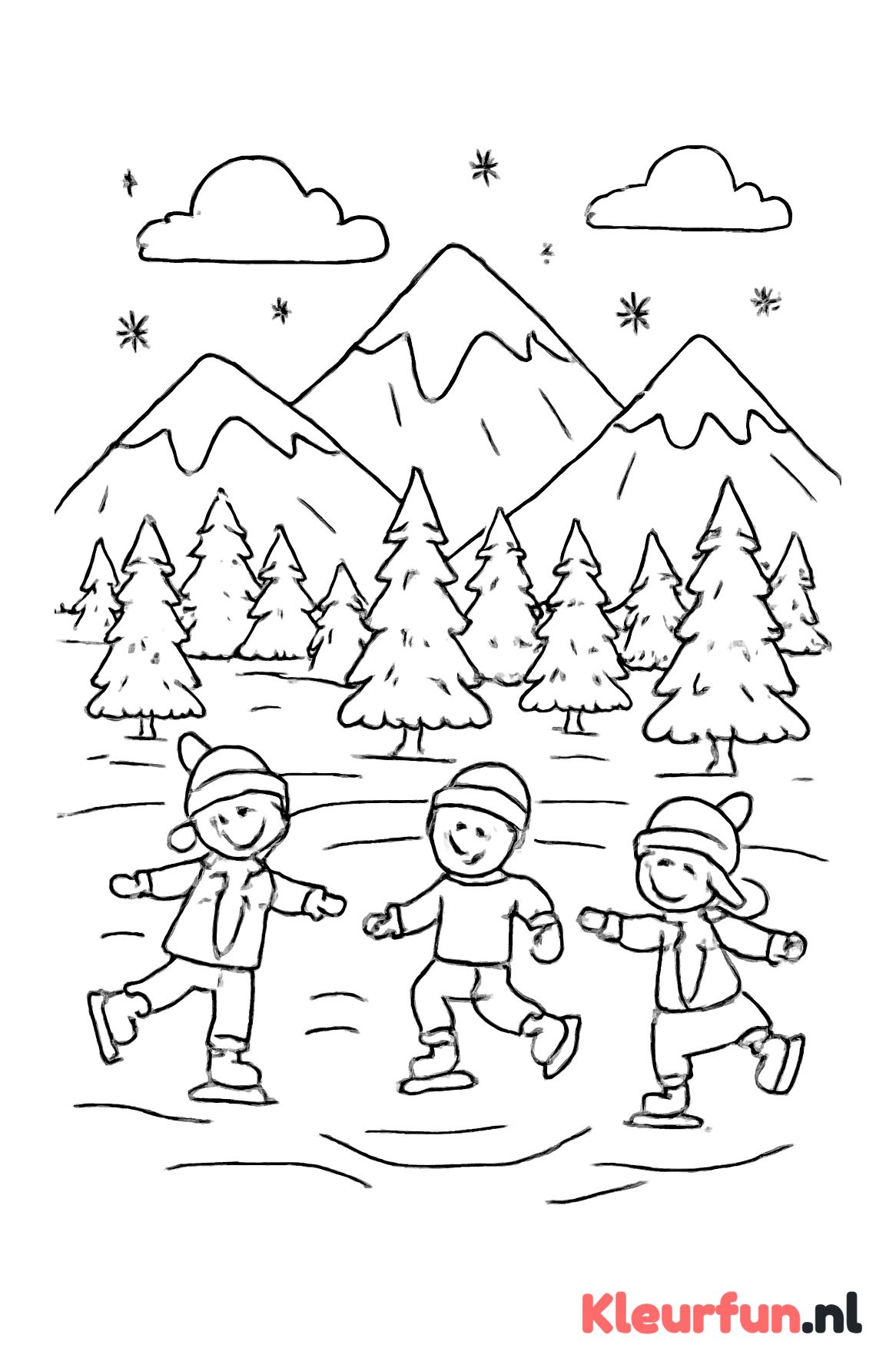 Winters landschap met schaatsende kinderen