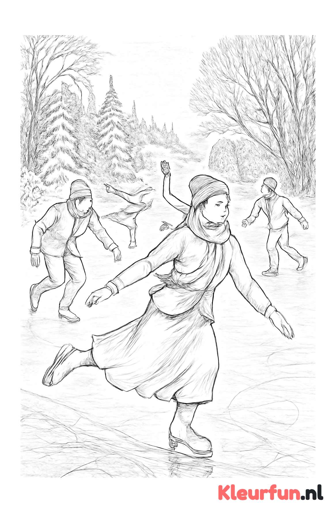 Winters landschap met schaatsers