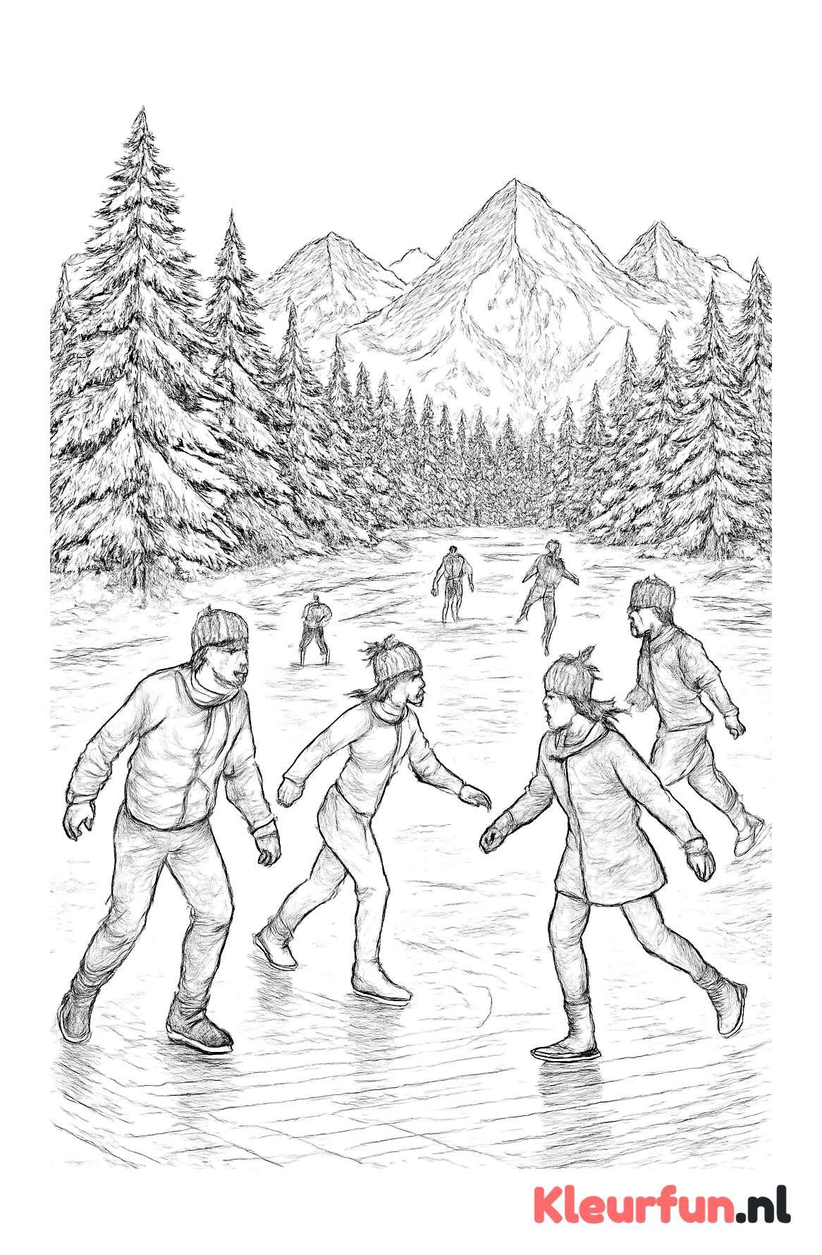 Wintersport schaatsers op het meer