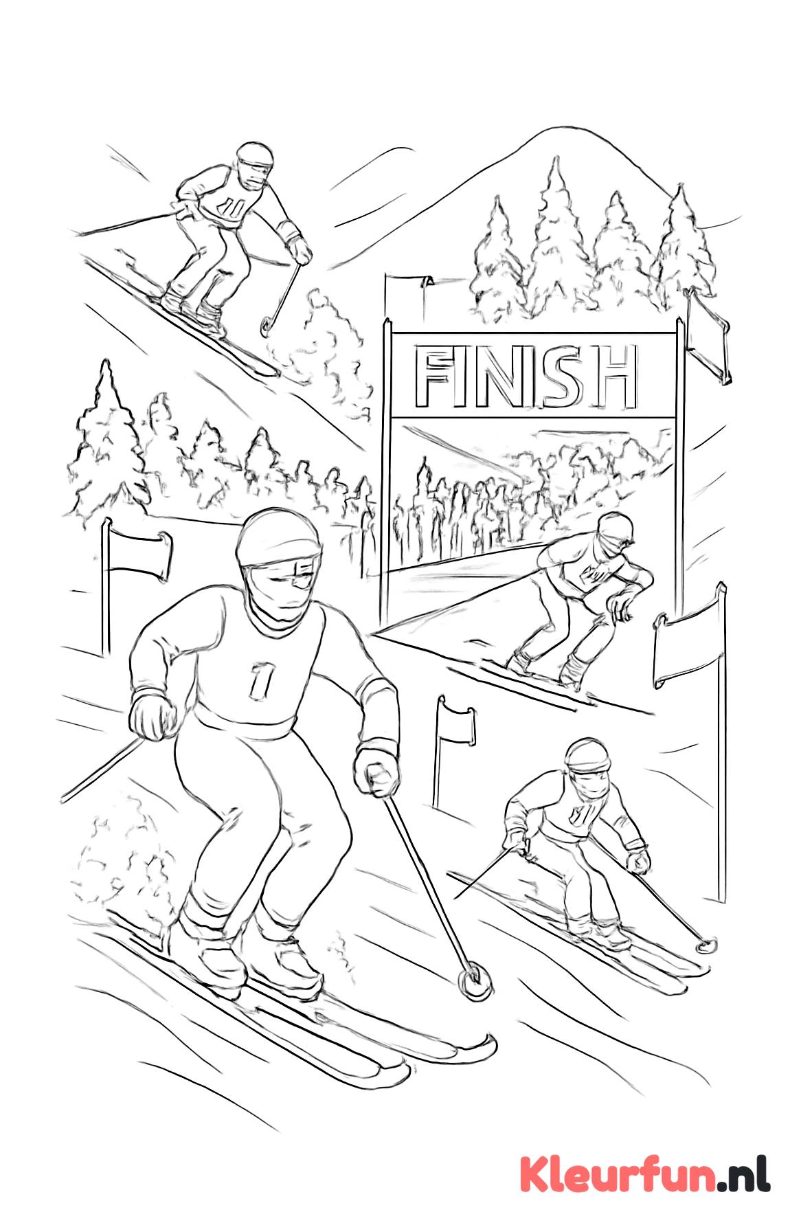 Wintersportwedstrijd met skiërs