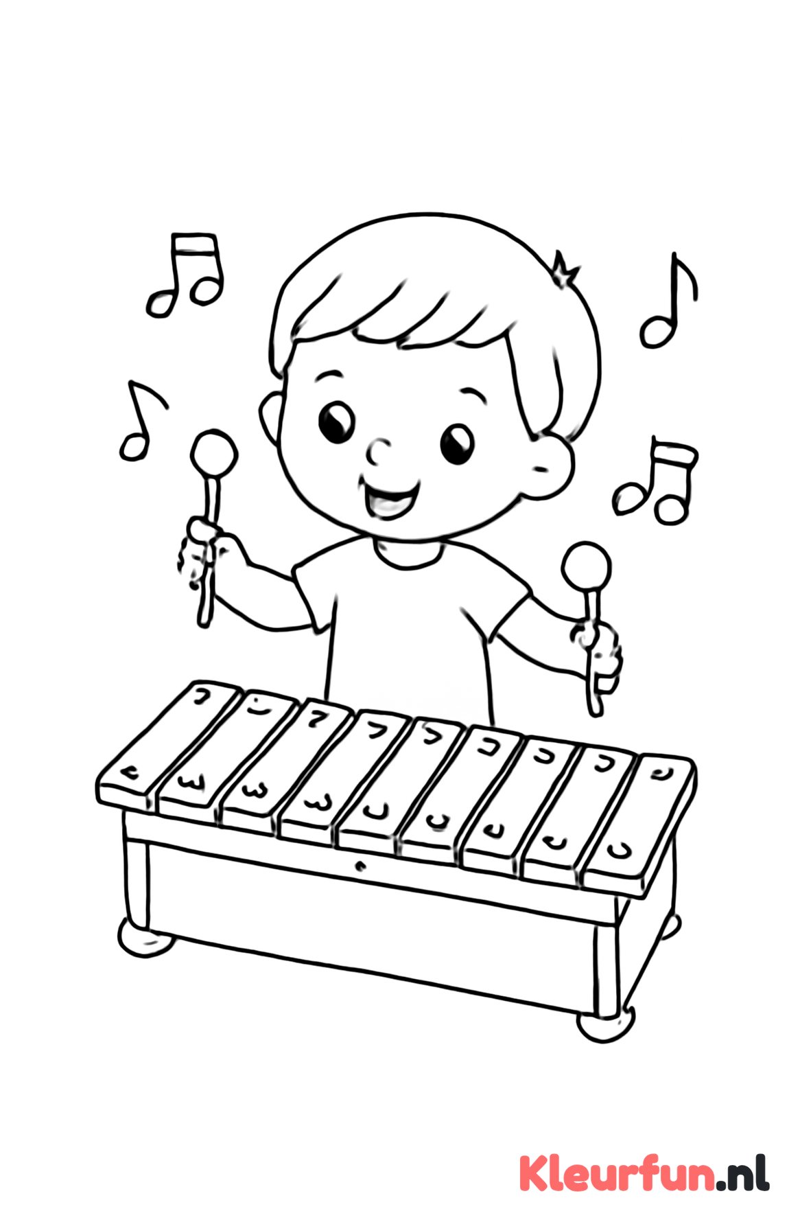 Kind speelt xylofoon met muzieknoten