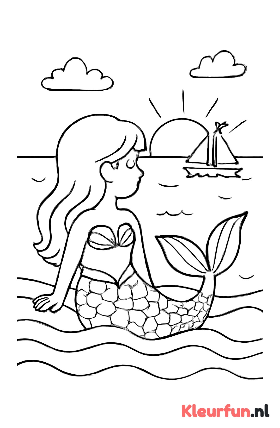 Zeemeermin kijkt naar boot