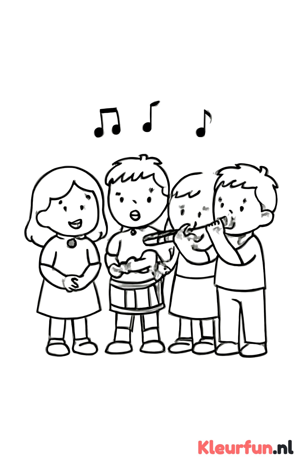 Zingende kinderen met instrumenten