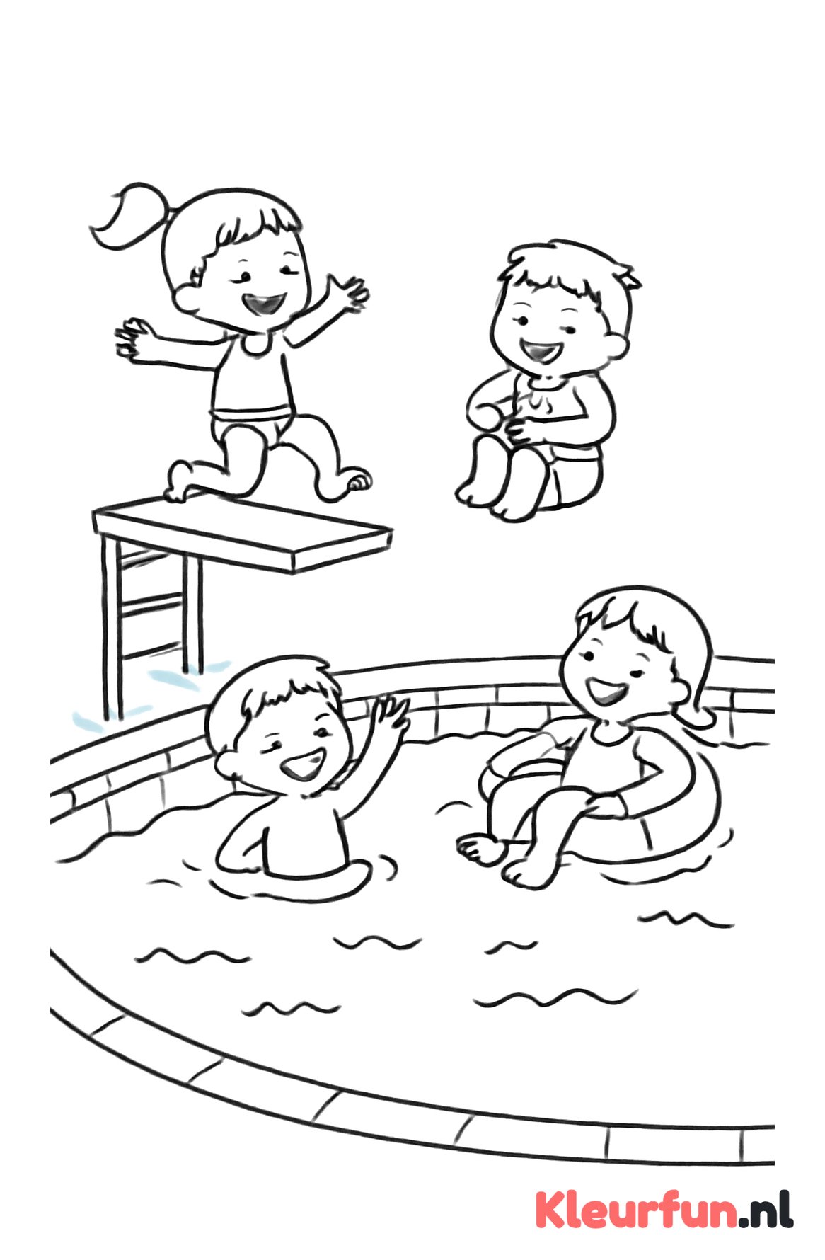Kinderen springen van de springplank