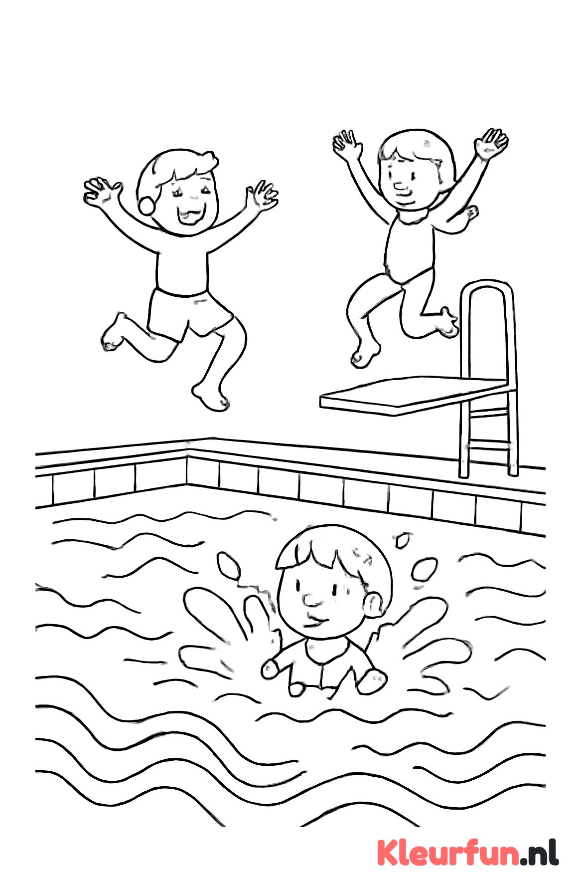 Zwembadduikplank met springende kinderen