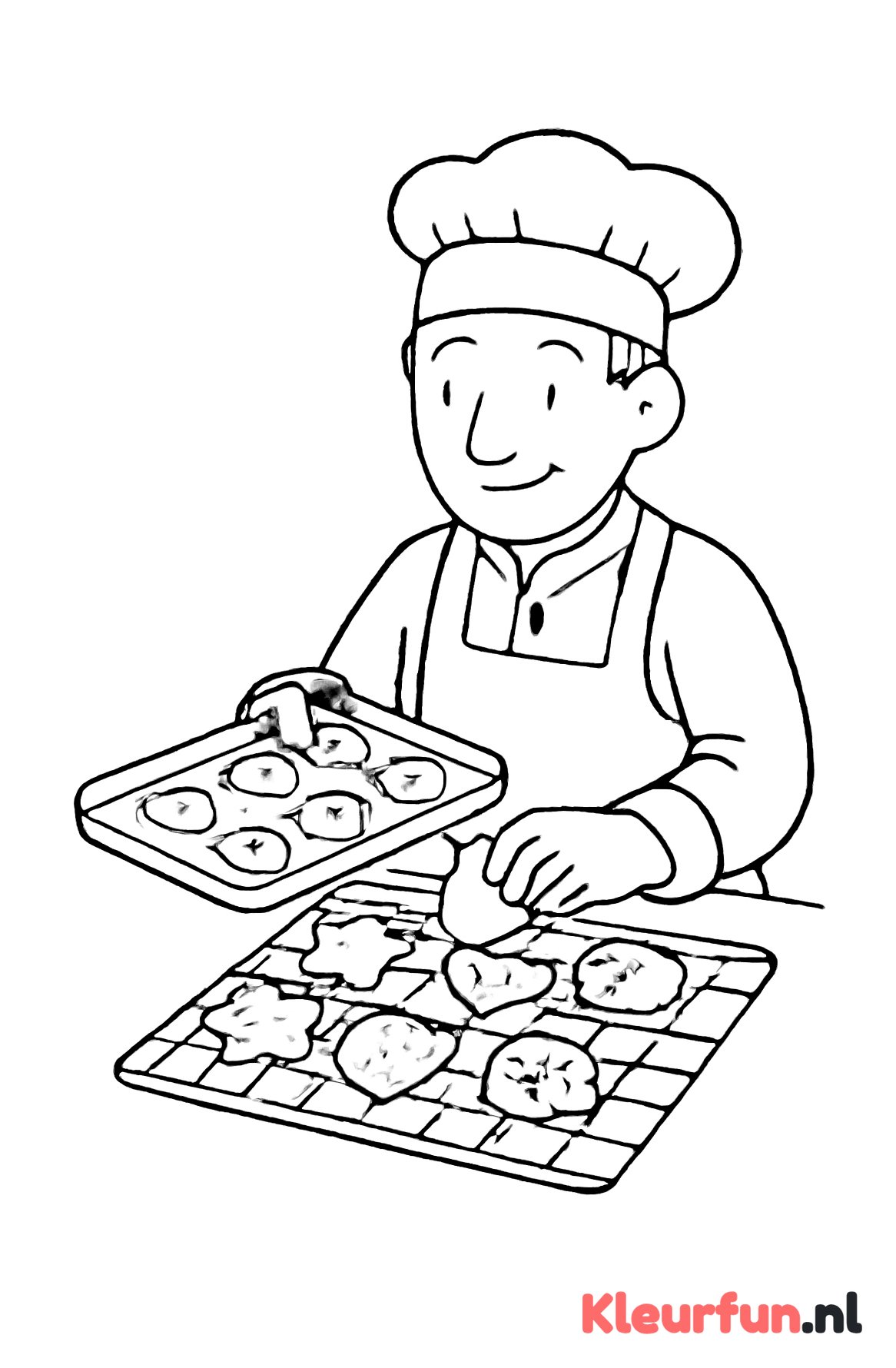 Bakker bakt koekjes en legt ze op een rooster