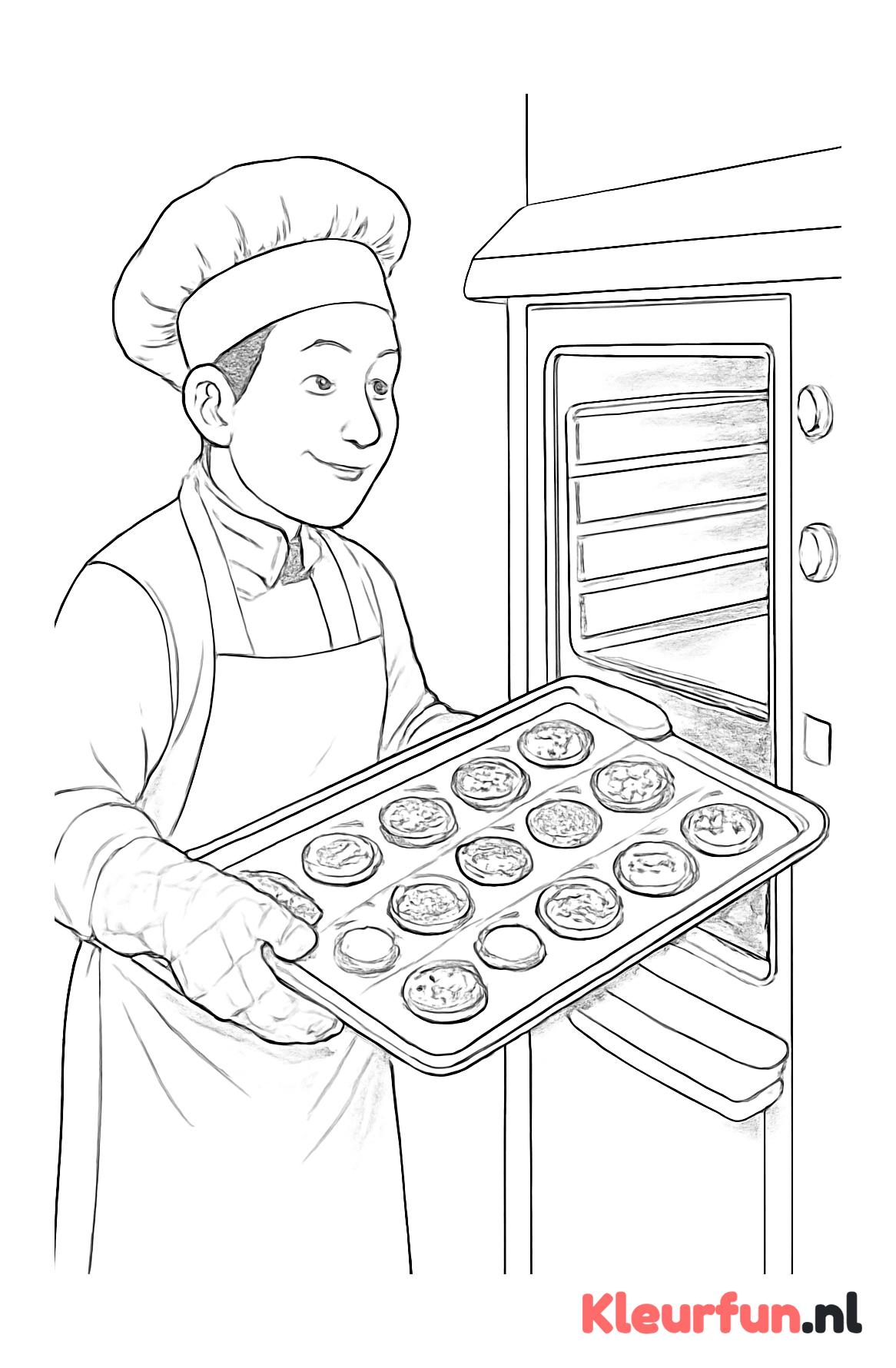 Bakker haalt koekjes uit de oven