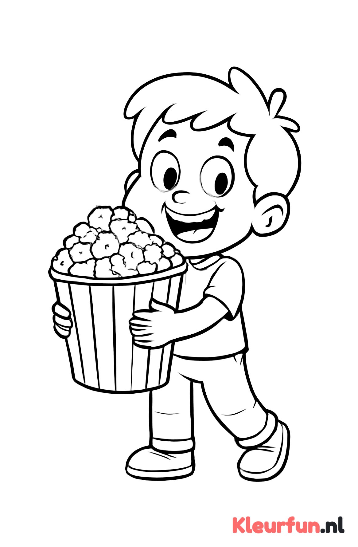 Cartoonfiguur met bak popcorn