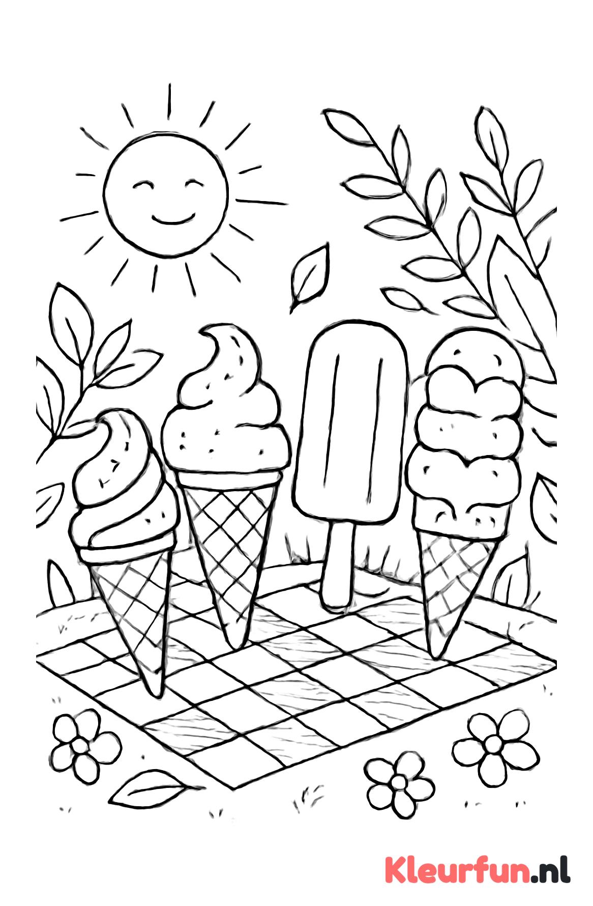 Diverse zomer ijsjes picknick