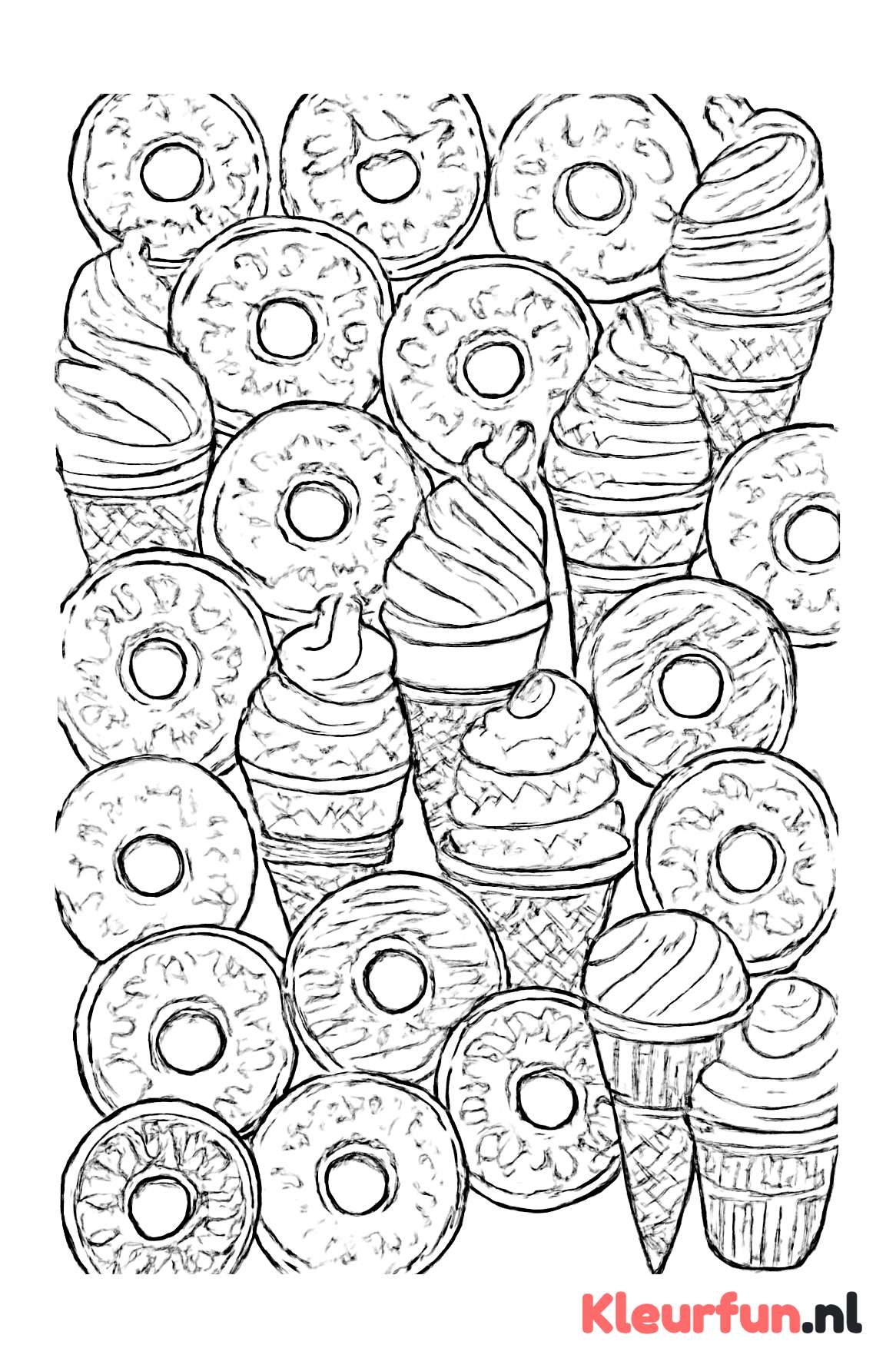 Ingewikkeld patroon van donuts en ijsjes