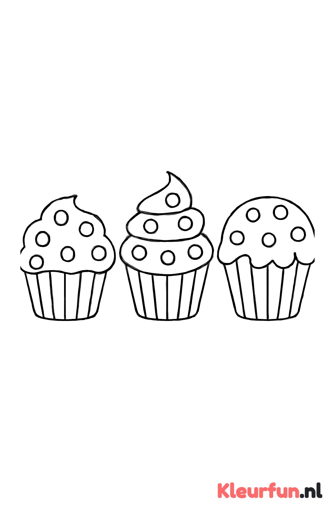 Drie cupcakes op een rij