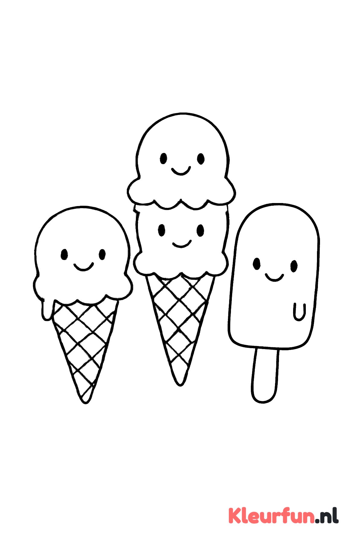 Drie schattige ijsjes met gezicht