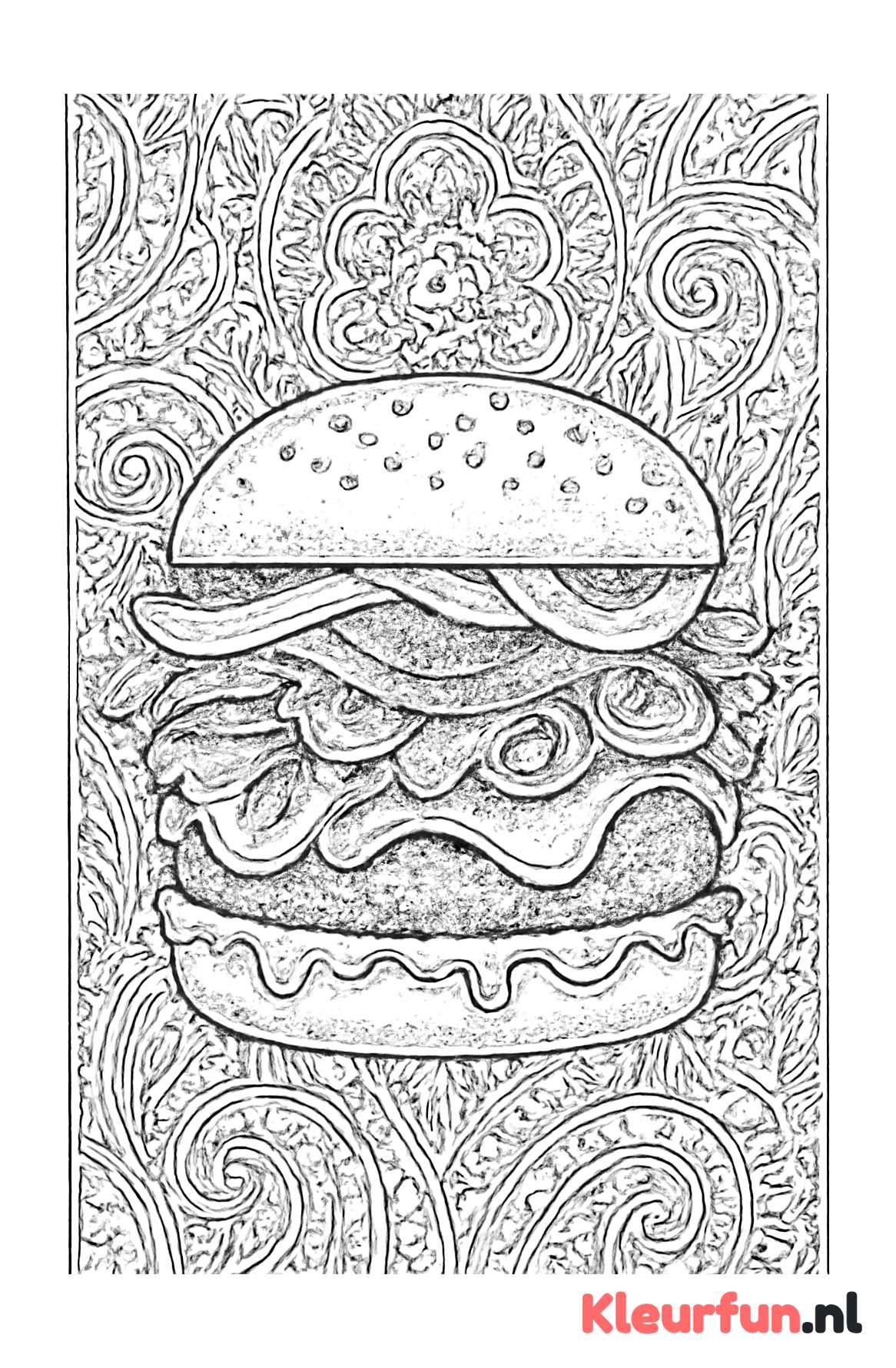 Hamburger met fantasierijke toppings en abstracte patronen