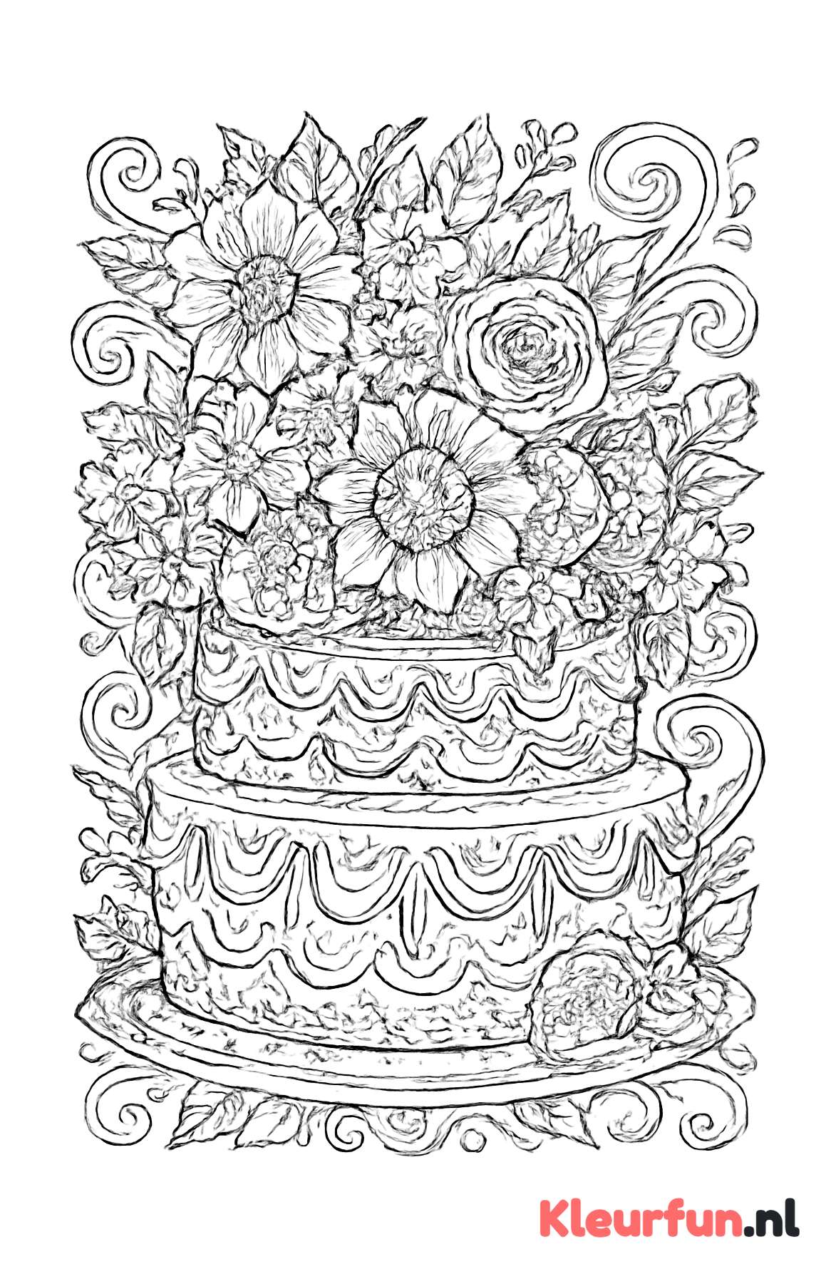 Fantasietaart met bloemen en fruit
