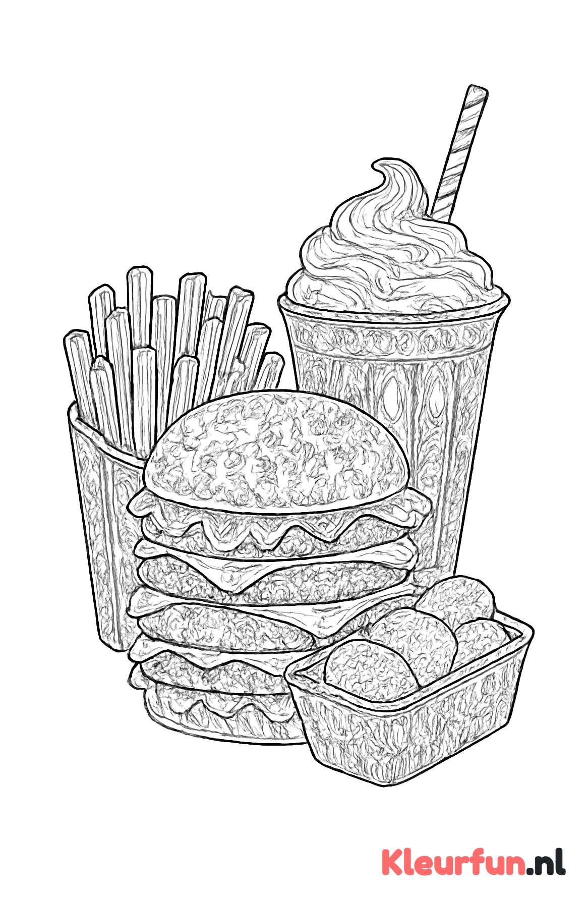 Overzicht van een fastfoodmaaltijd