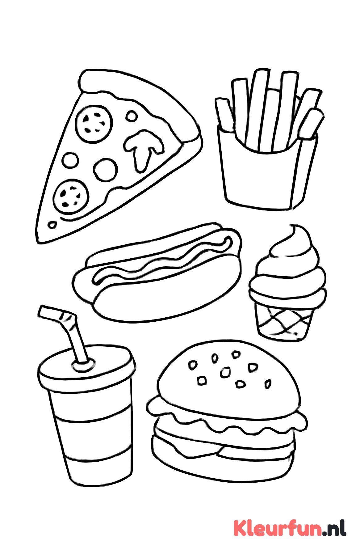 Fastfood met pizza, hotdog en ijsje