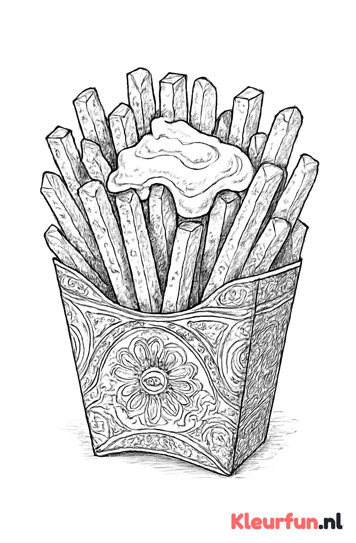 Stapel frietjes met veel details