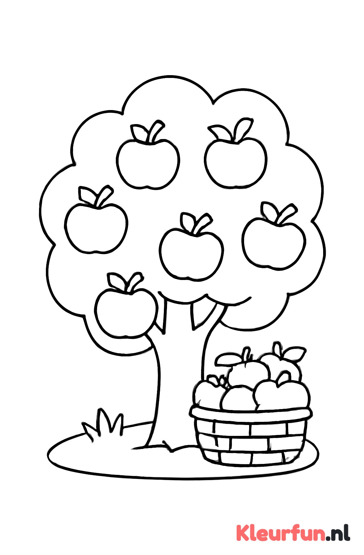 Vruchtbare fruitboom met appels en een mand