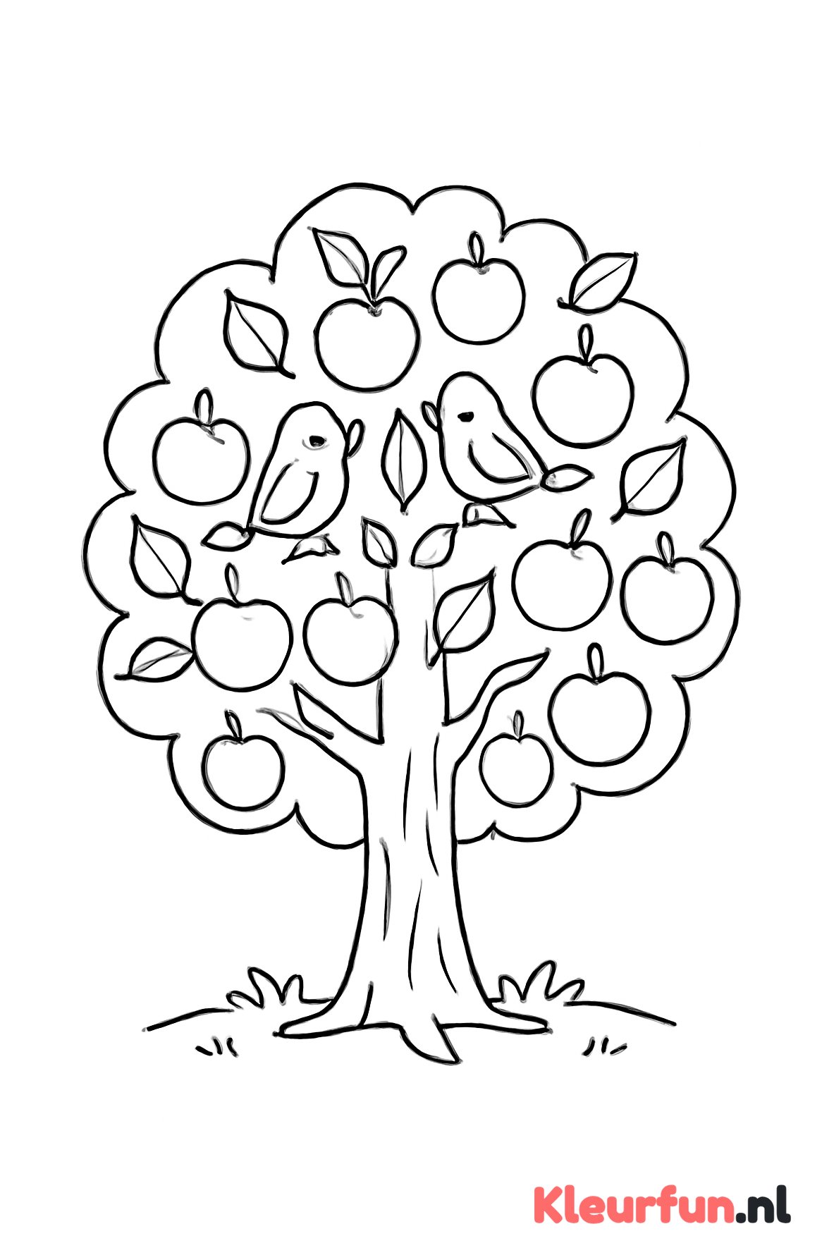 Fruitboom met appels en vogeltjes