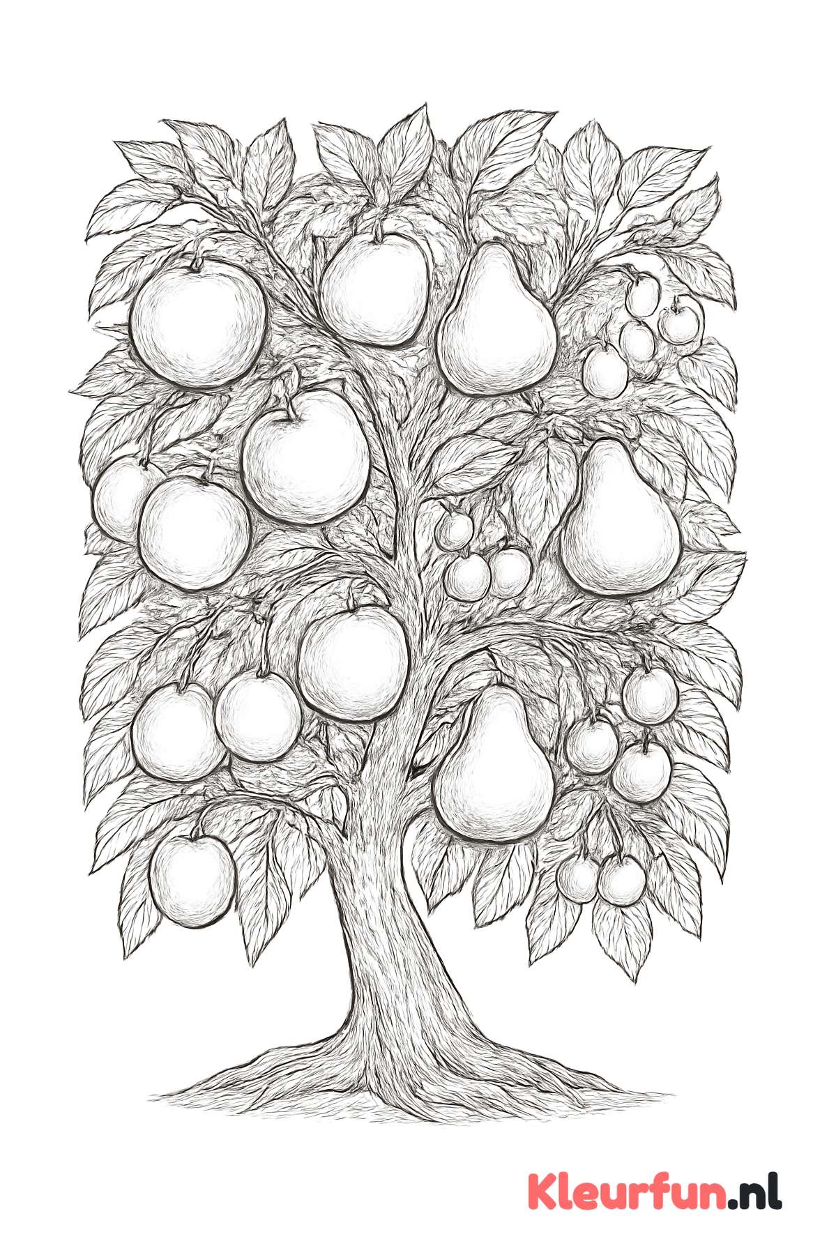Fruitboom met gedetailleerde vruchten en bladeren