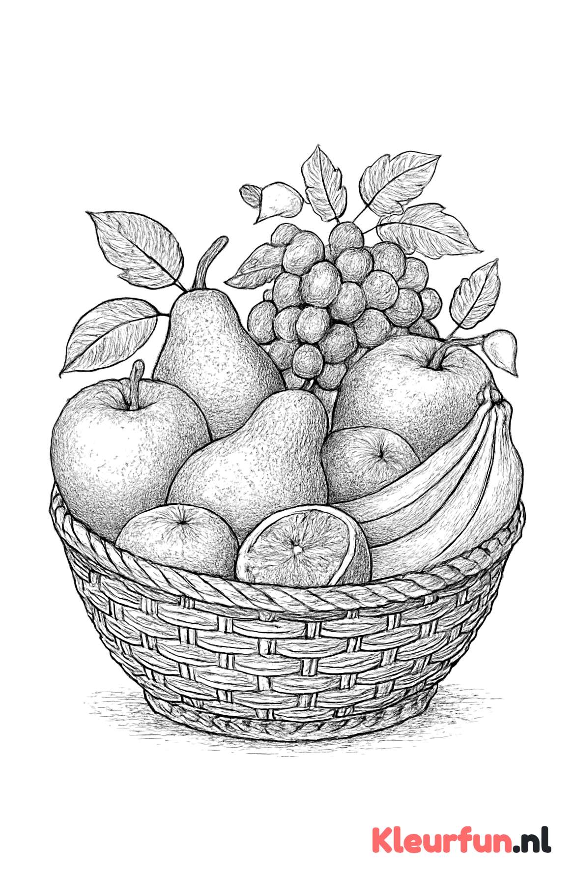 Detaillistische fruitmand kleurplaat