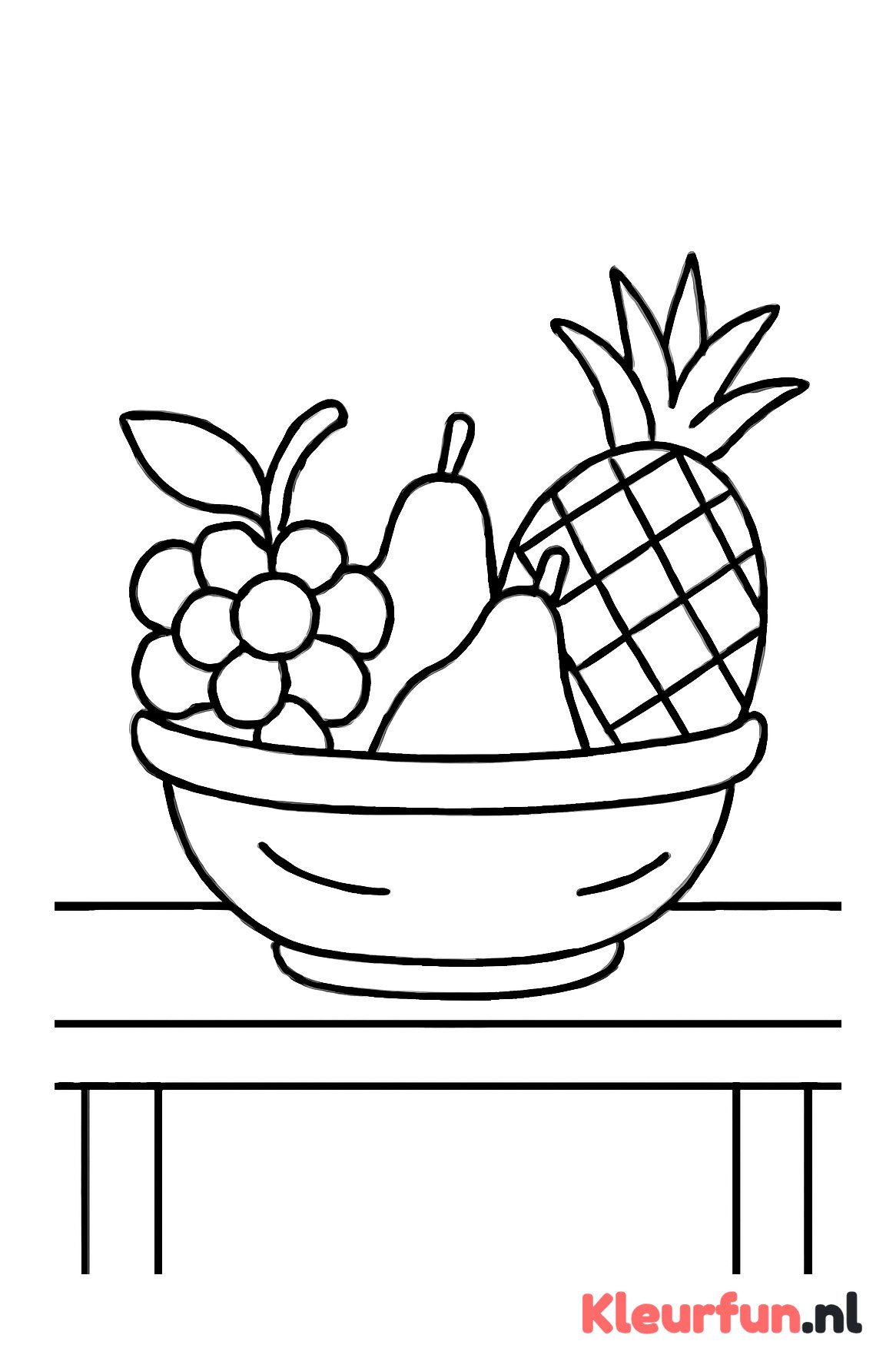Fruitmand op tafel met druiven en peren