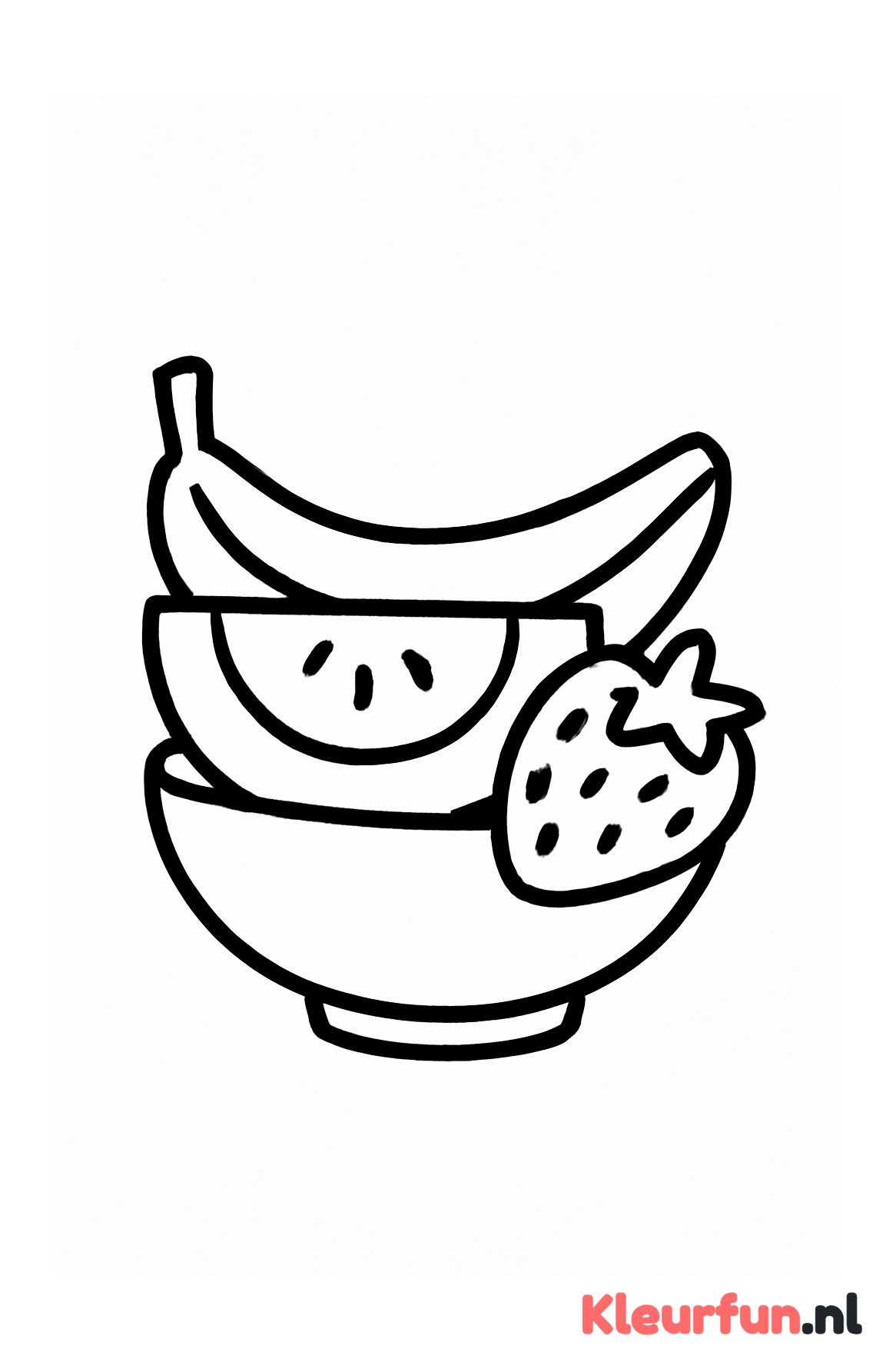 Fruitschaal met banaan, meloen en aardbei