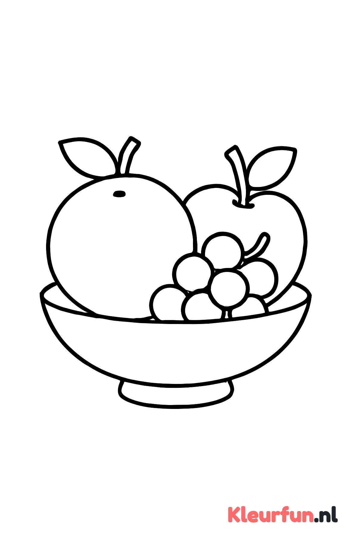 Fruitschaal met sinaasappel, appel en druiven