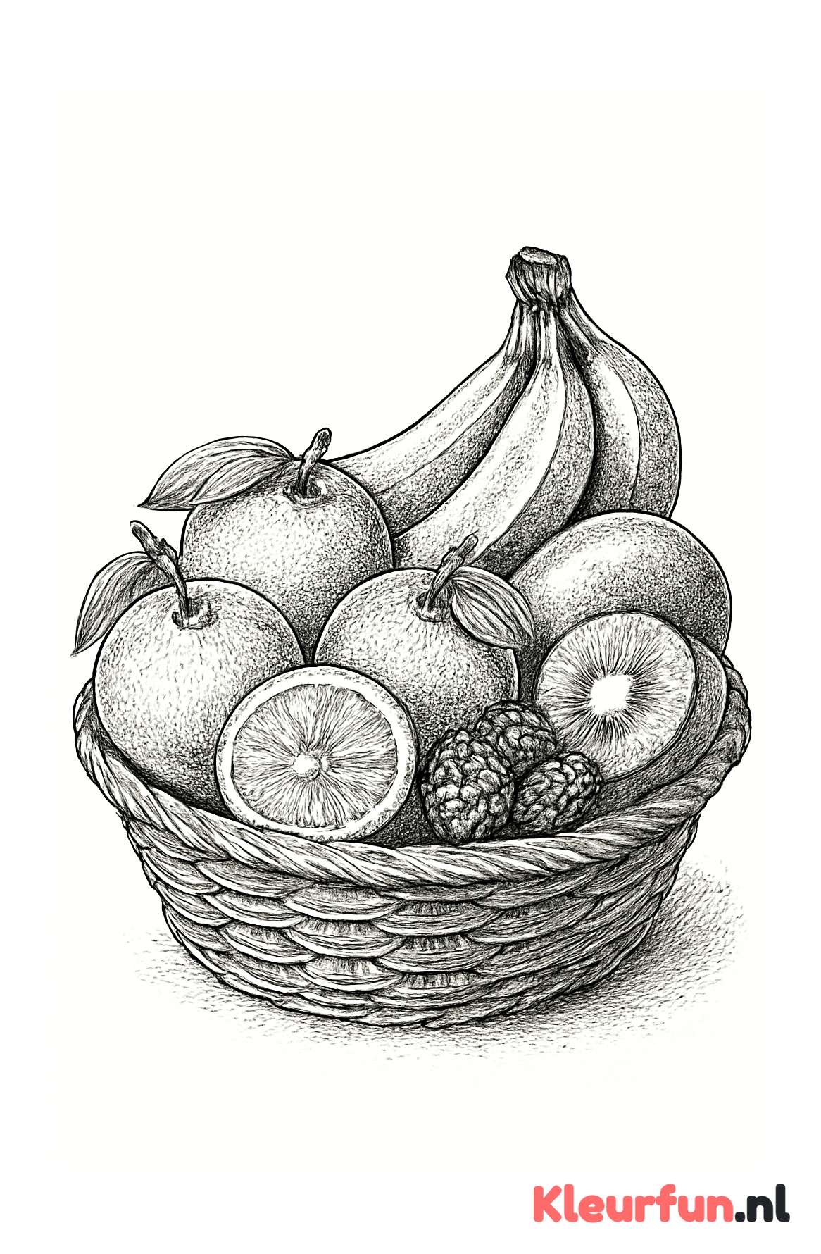 Gedetailleerde fruitmand met diverse vruchten
