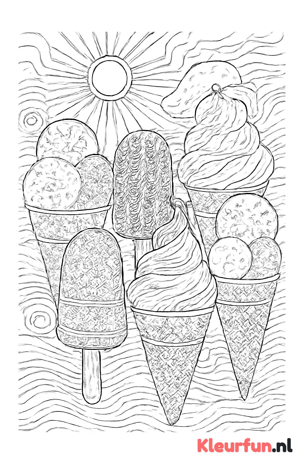 Gedetailleerde zomer ijsjes kleurplaat