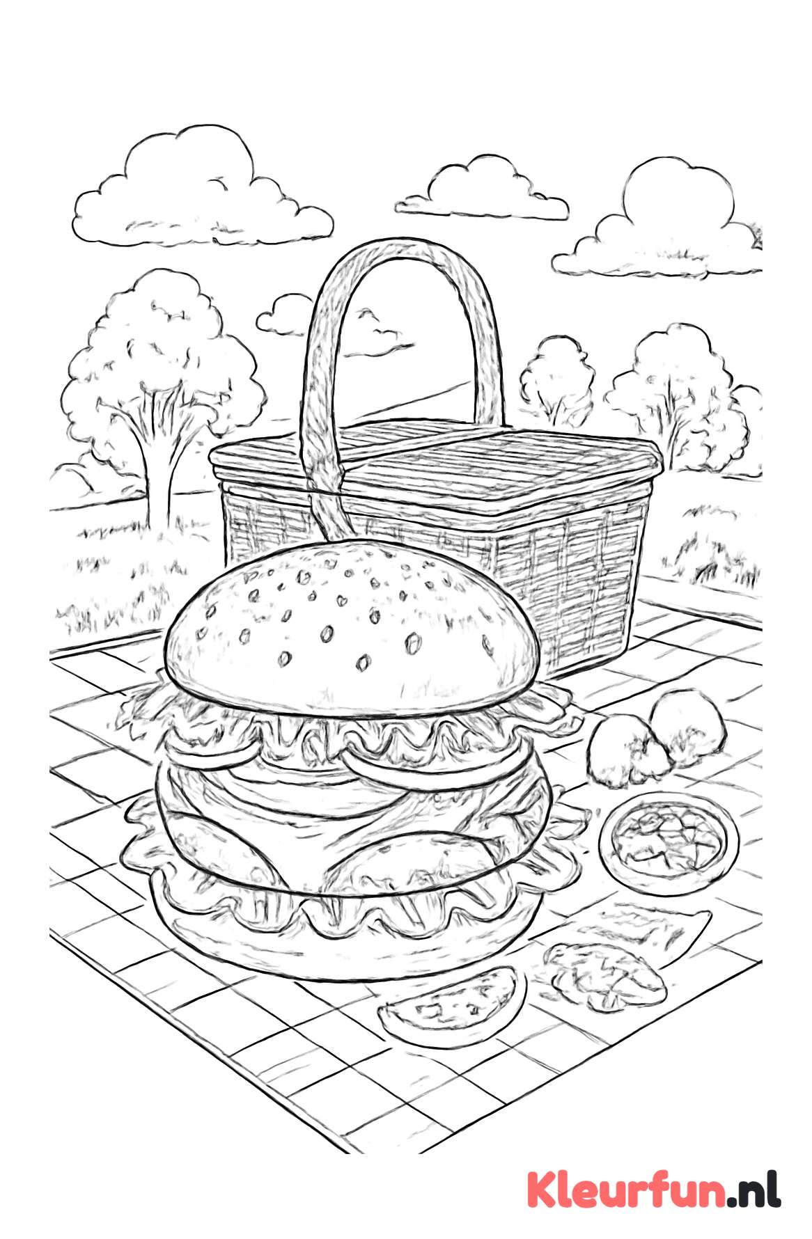 Hamburger in een zomers picknick tafereel