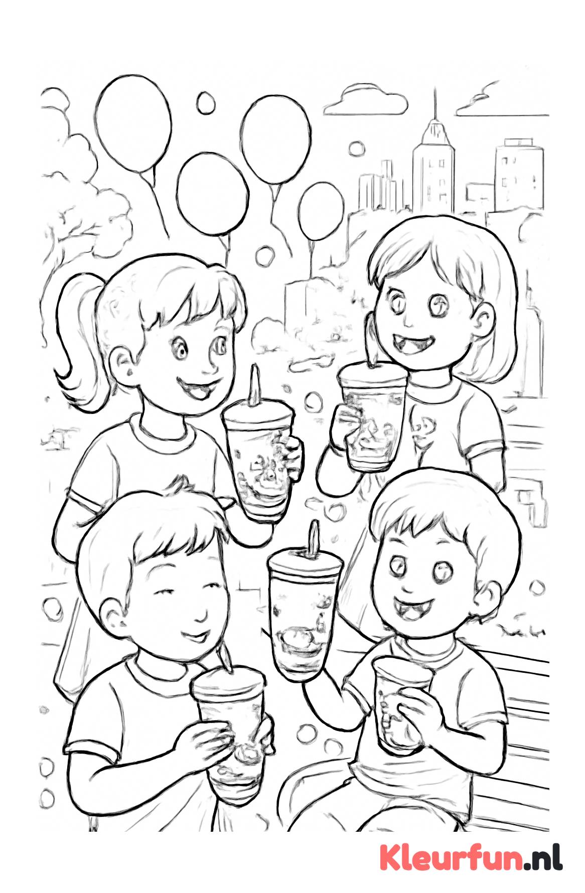 Kinderen met bubble tea in het park