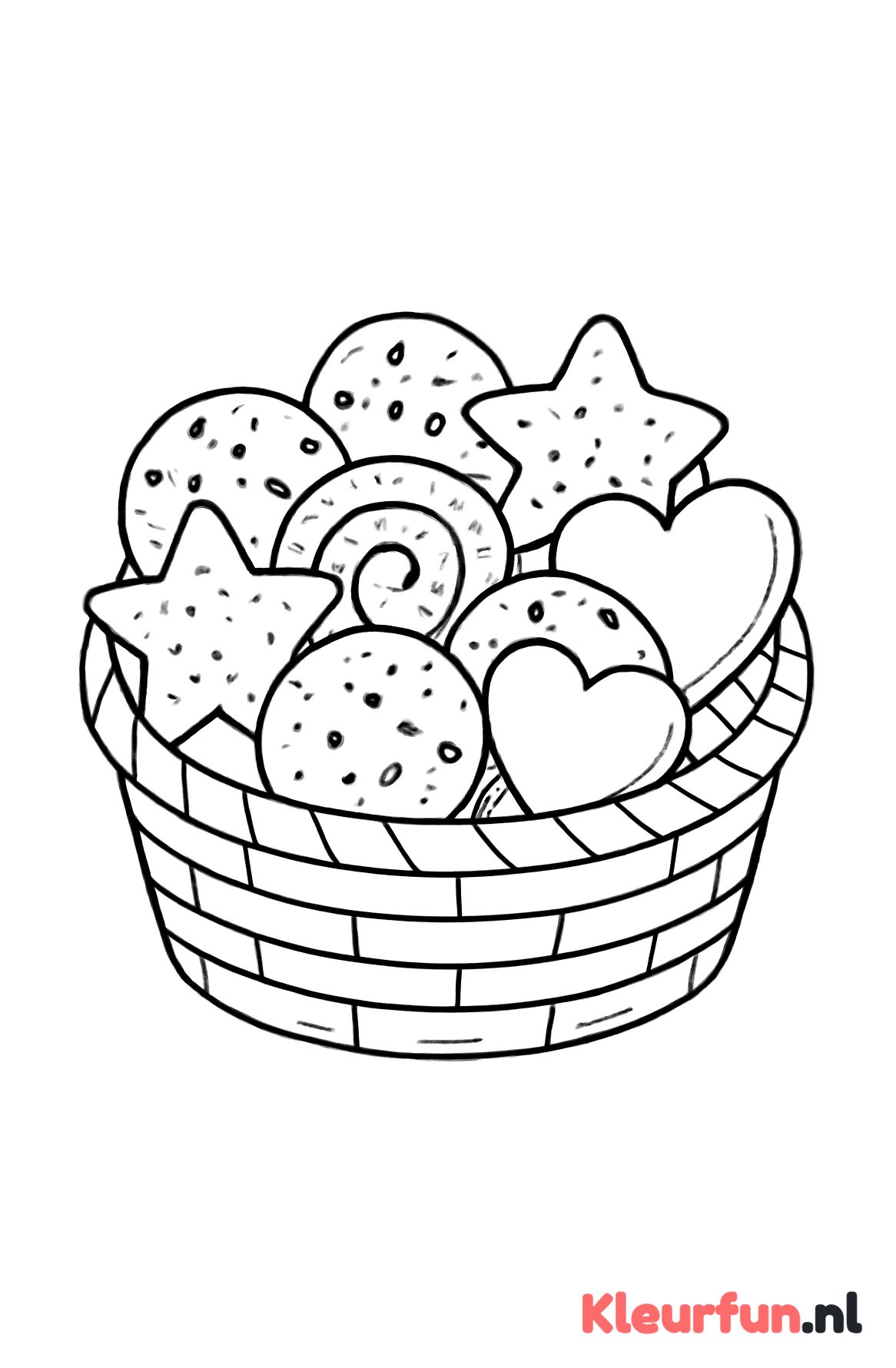 Mand vol koekjes in diverse vormen
