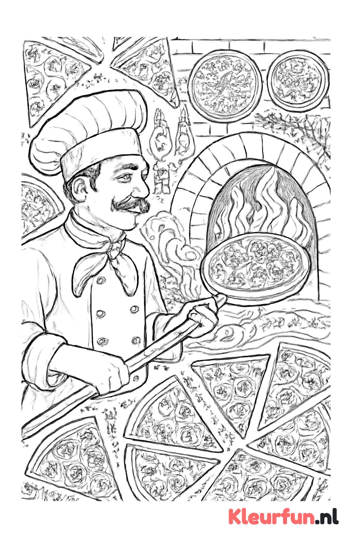 Pizza restaurant met chef en oven
