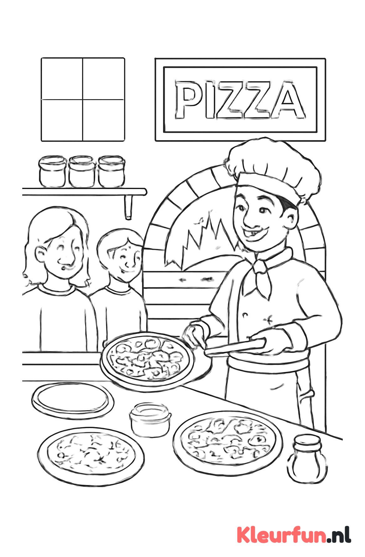 Pizzabakker en pizzarestaurant interieur