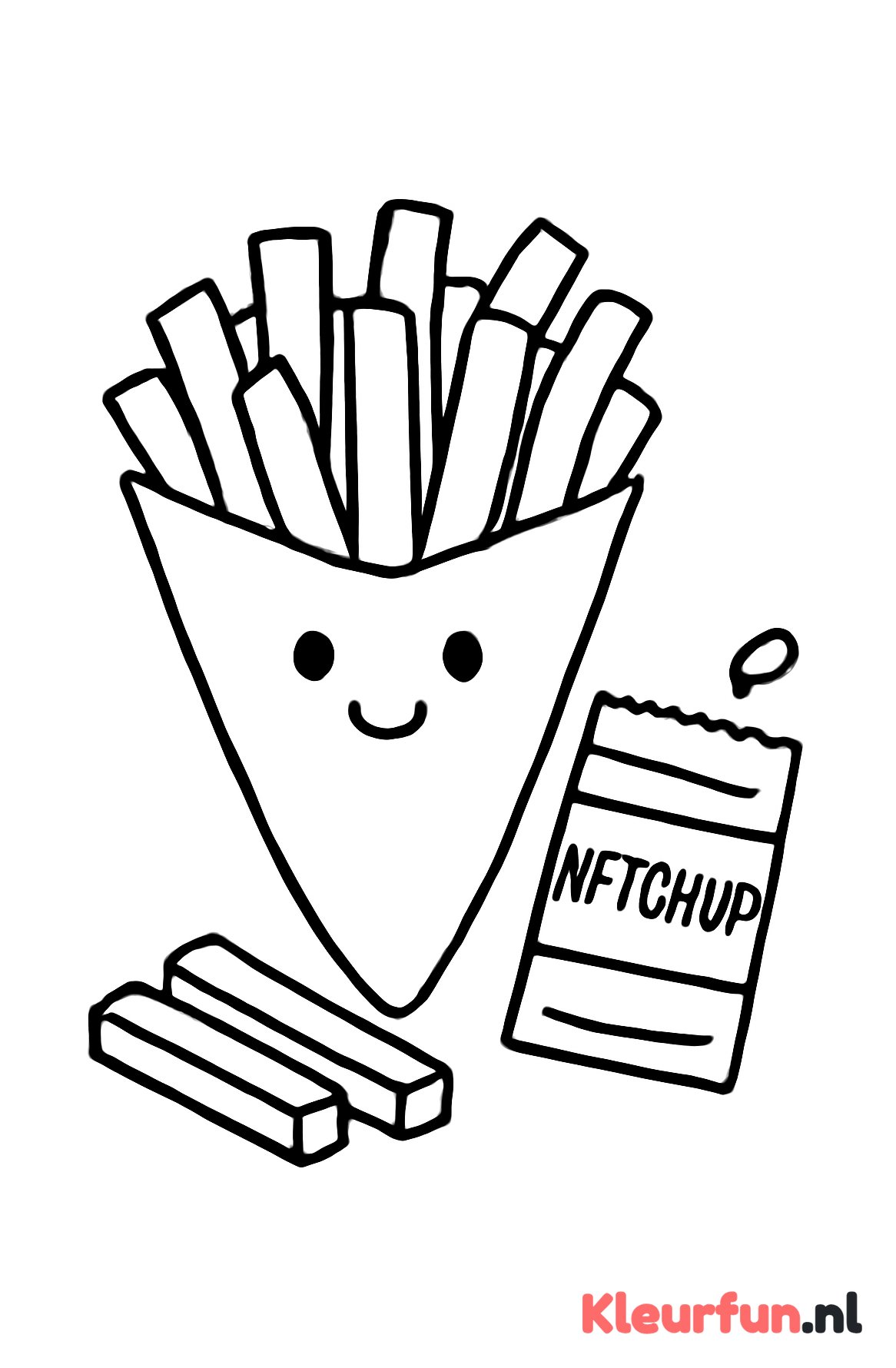Portie frietjes in puntzak met ketchup