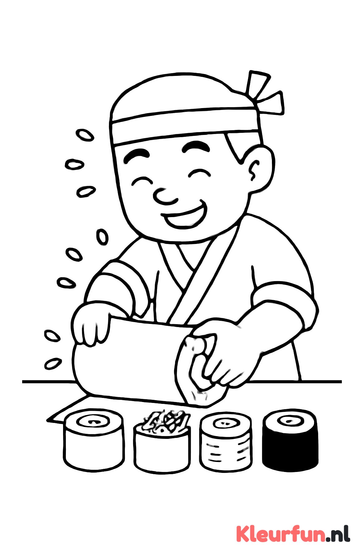 Sushi chef maakt een rol sushi
