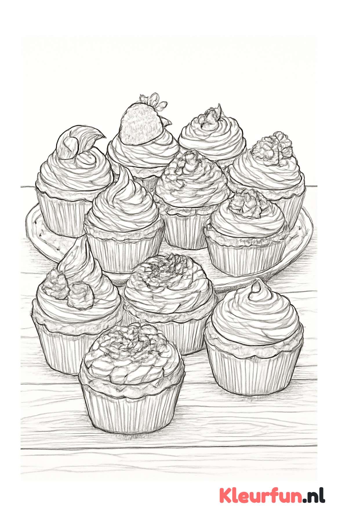 Tafel met gedetailleerde cupcakes