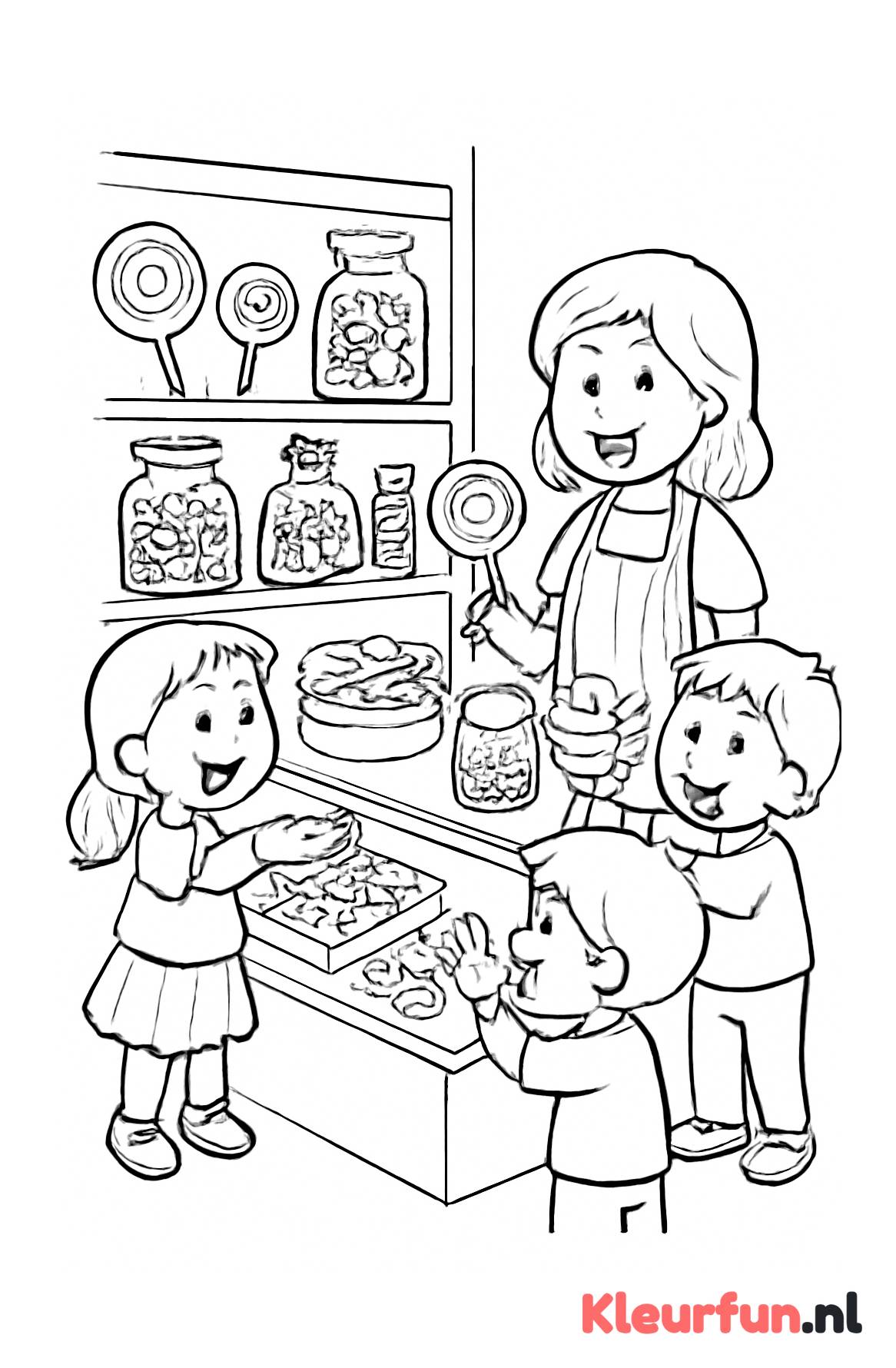Toonbank vol met snoepjes in de winkel