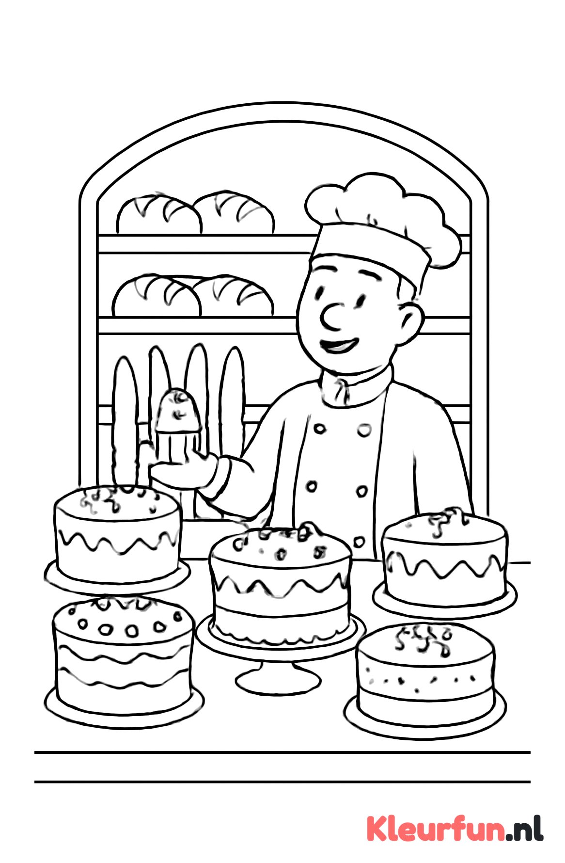 Taarten op de toonbank met bakker