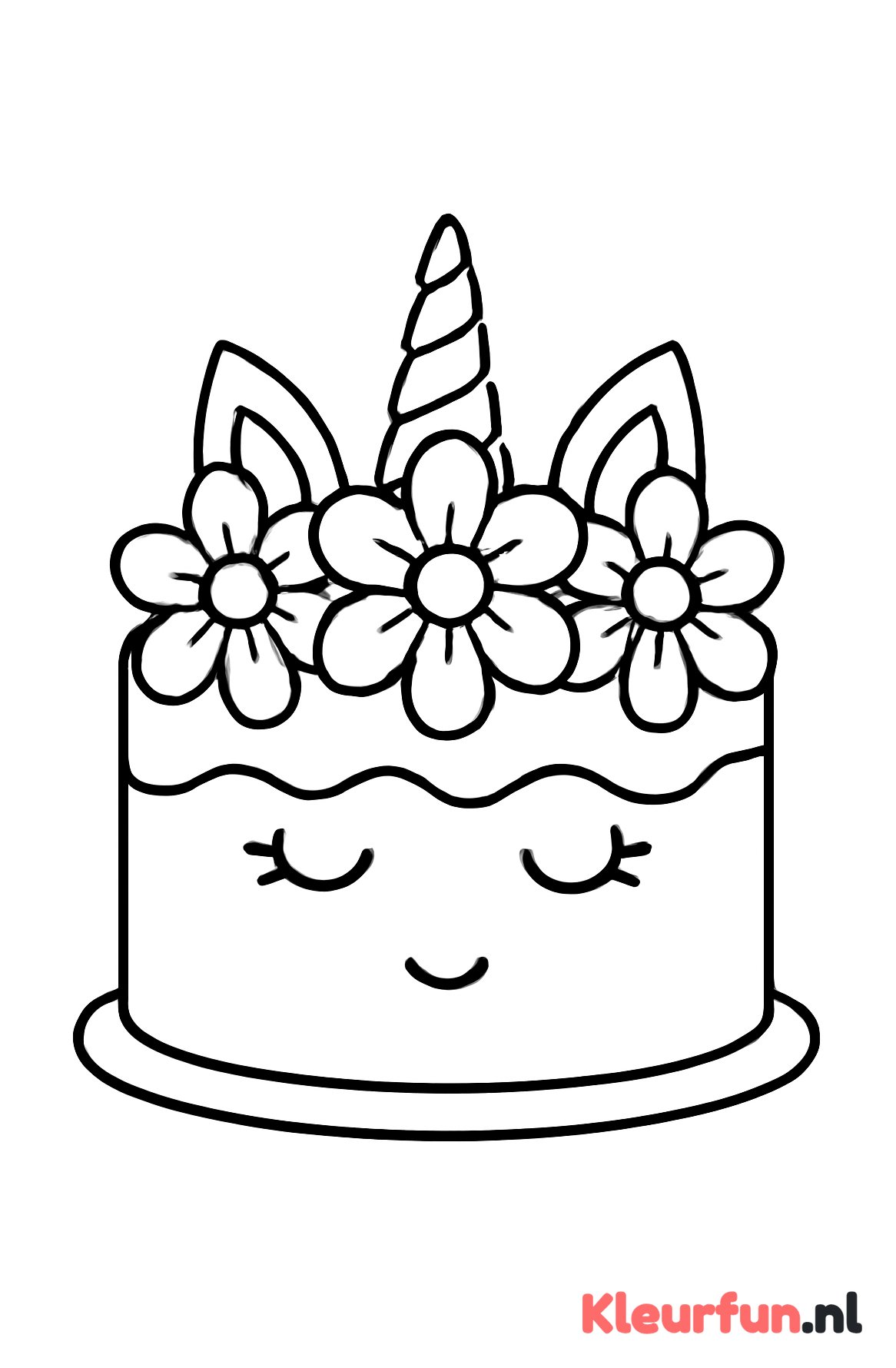 Unicorn taart met grote bloemen