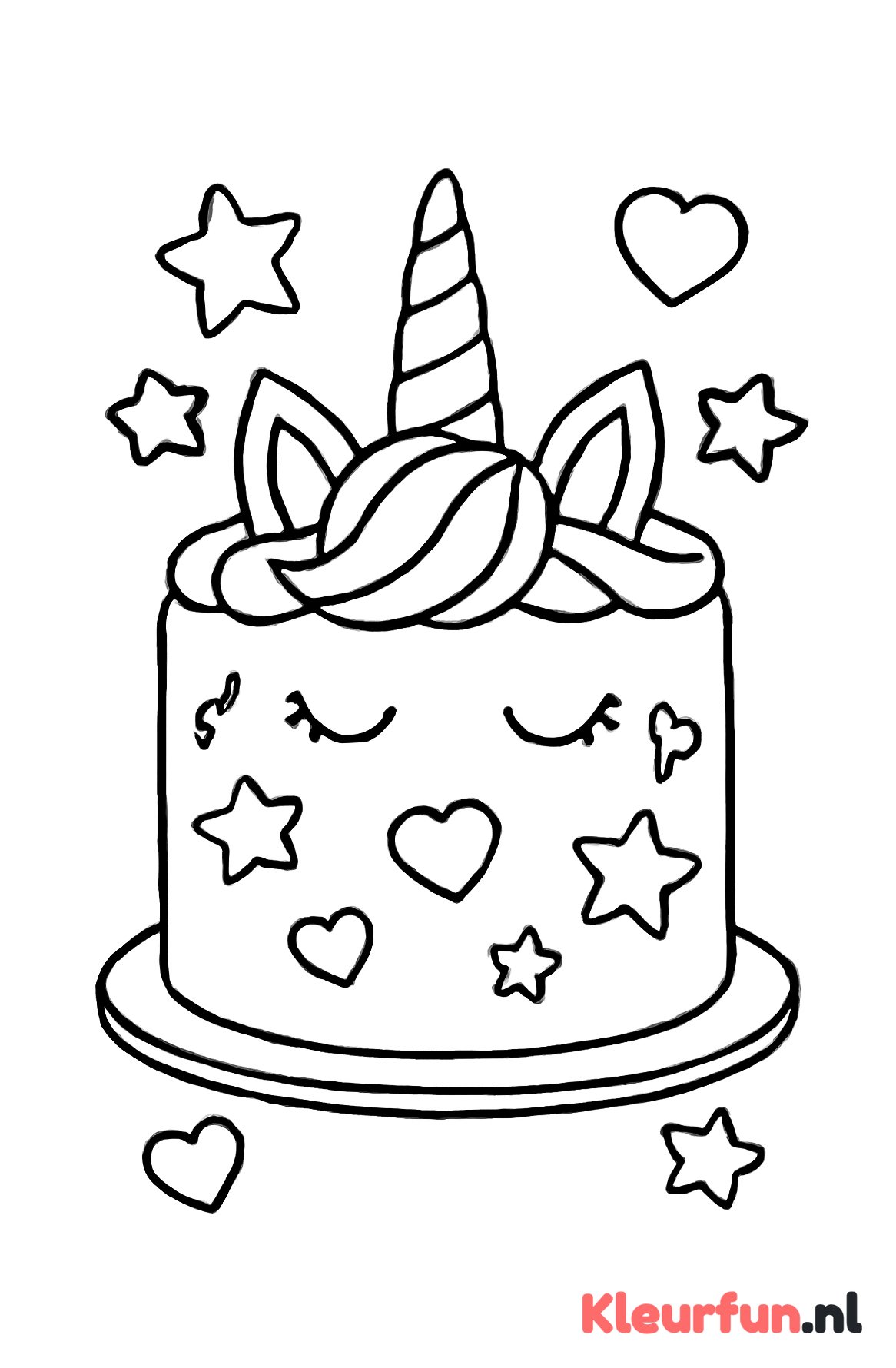 Unicorn taart met sterren en hartjes