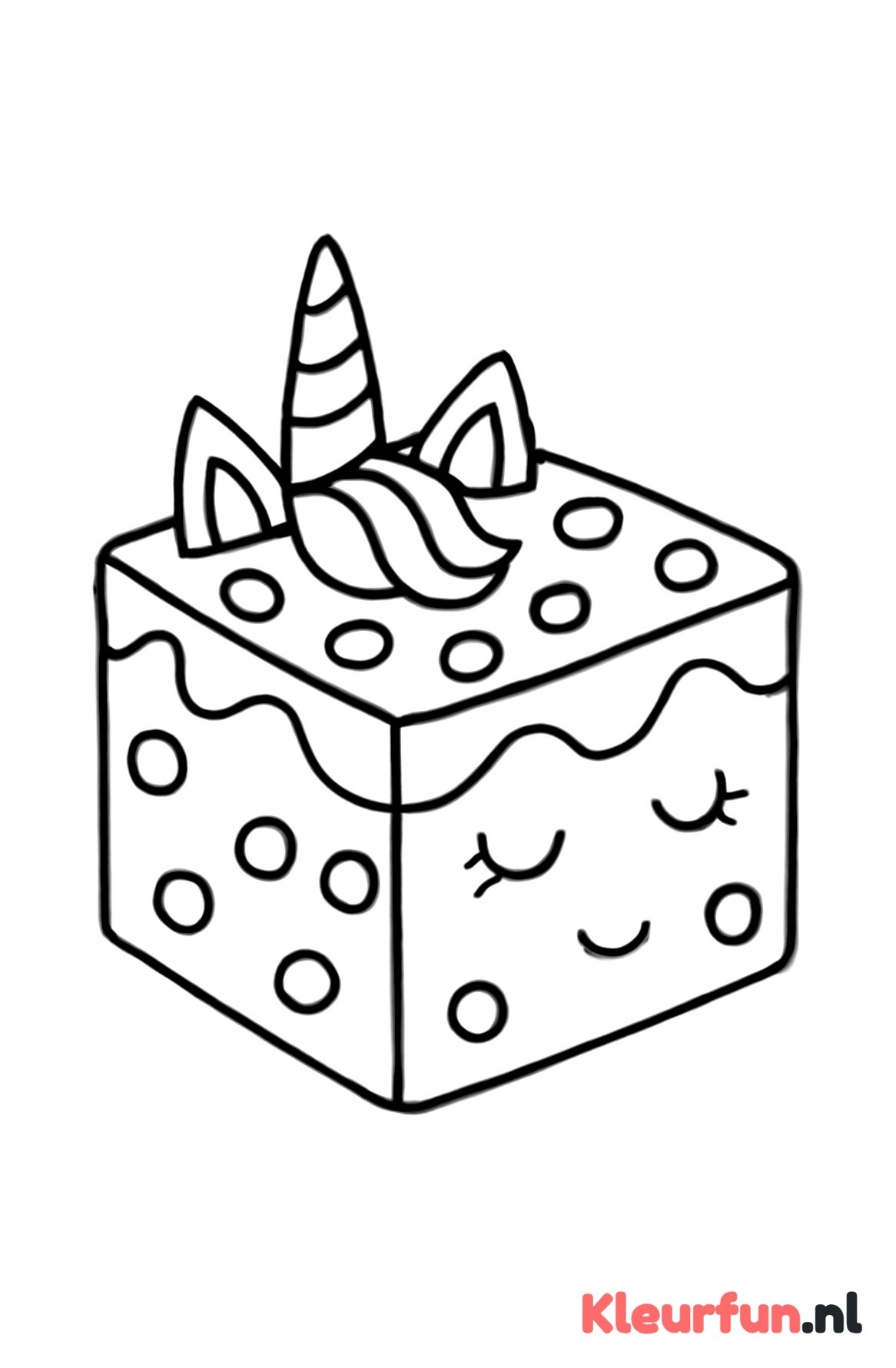 Vierkante unicorn taart met eenhoornhoorn