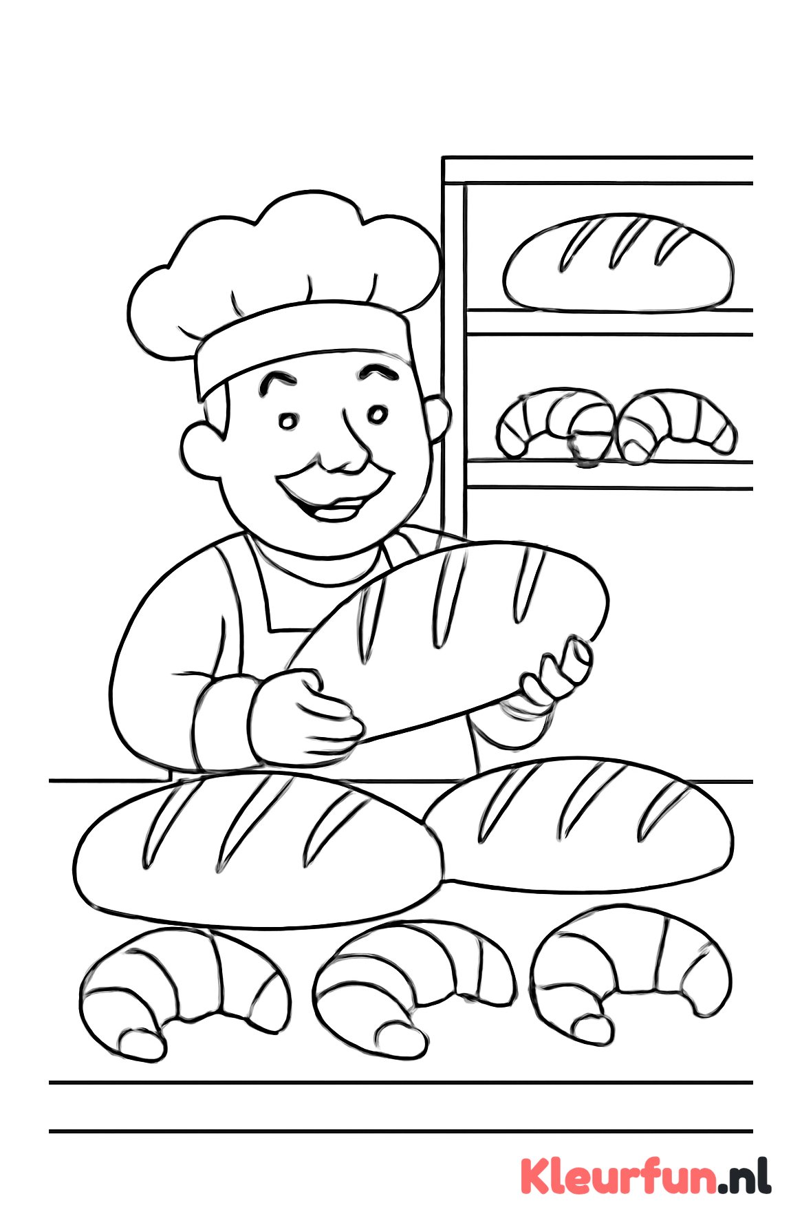 Vrolijke bakker met brood en croissants