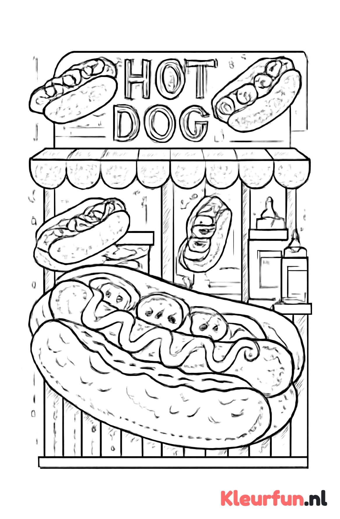 Vrolijke hotdogkraam met toppings
