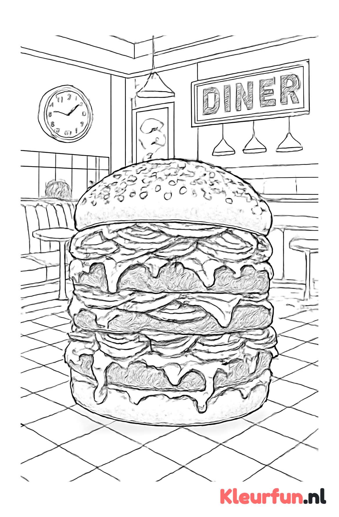 XXL hamburger in retro diner