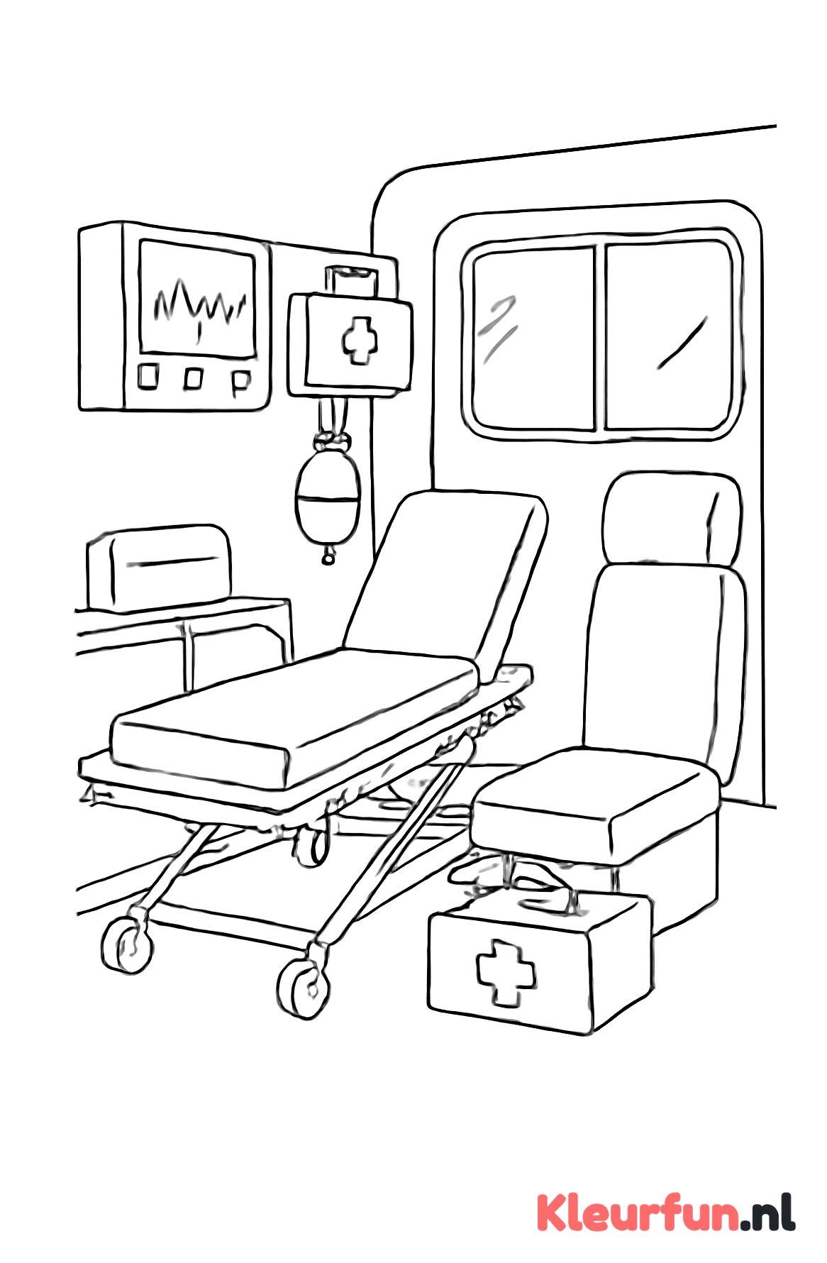 Binnenkant van een ambulance met medische apparatuur