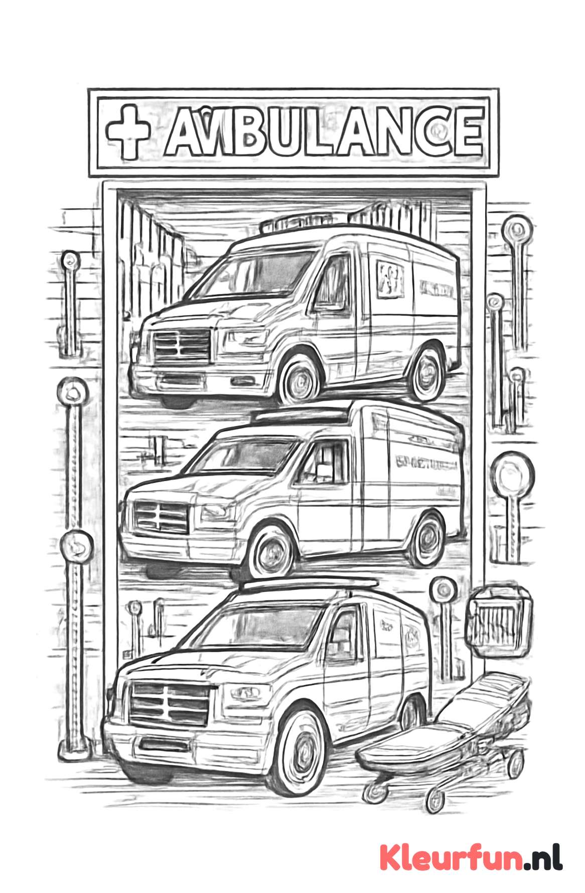 Ambulance garage met diverse modellen