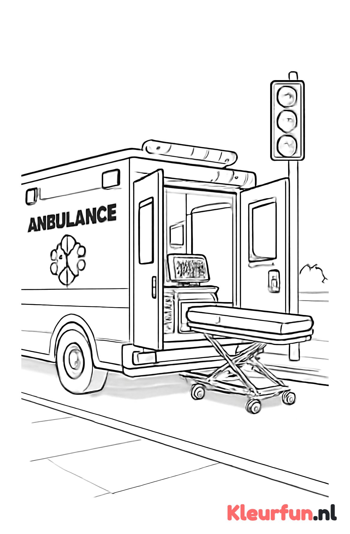 Ambulance met open deuren en apparatuur