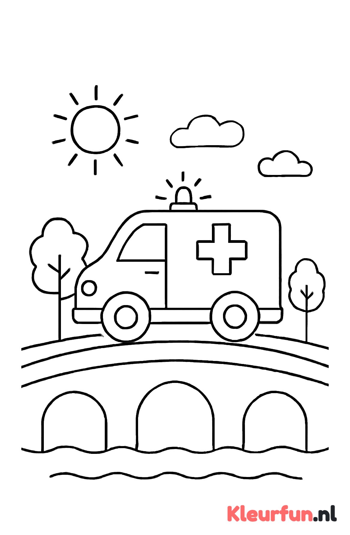 Ambulance over een brug